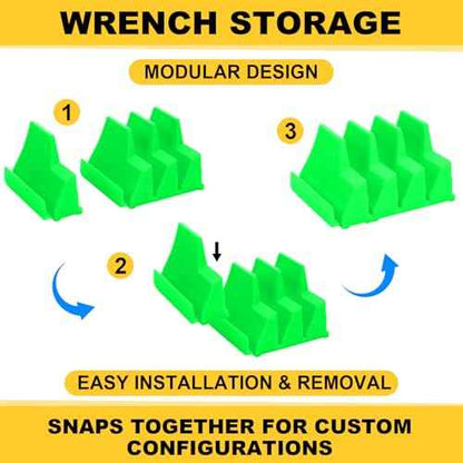 Chunful 100 pcs Modular Wrench Organizer Holder Wrench Tool Organizers Storage Racks Set with Metric & SAE Label for Tool Box Drawer Storage for Father Brother Professional Mechanics Men (Green)
