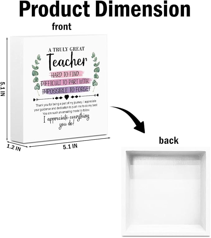 Teacher Gifts Wooden Box Sign Wall Decor Wooden Plaque Sign Teacher Appreciation Gifts for Teacher Office Bedroom Home Decor Desk Shelf Table Decor Graduation Retirement Teacher Birthday Gifts