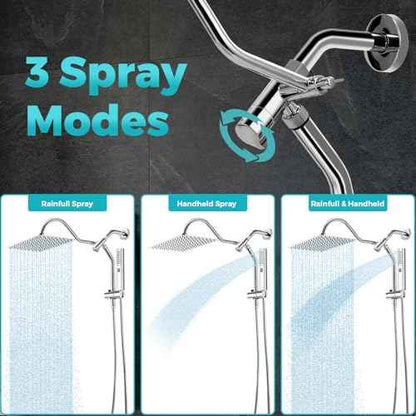 Shower Head, 12" Luxurious All Metal Rectangular Rain Shower Head with Handheld, High Pressure Rainfall Shower Heads wih Extension Arm Wide Dual Showerhead with Spray Combo Bathroom Accessories Chrome