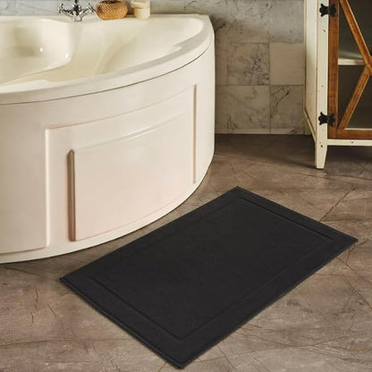 Hawmam Linen Black Bath Mats, 21 x 34 inches, Banded Design, Highly Absorbent