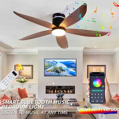 Carrefour 52" Flush Mount Ceiling Fans with Lights and Bluetooth Speaker, RGB Mood Lighting, 6-Speed Reversible DC Motor, Dimmable LED, Remote Control & Timer for Bedroom, Living Room, Dining Room