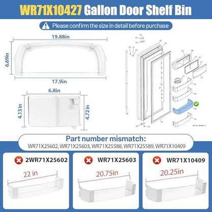 WR71X10427 Door Gallon Bin Compatible With GE Refrigerator Door Shelf Bin Rack ZISS420DRISS ZISS420NM ZISB420DRH ZIS420NRJ ZISW420DRG, Door Shelf Bin Replace 945734 AP3190209 AH698135 EA698135