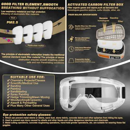 Reusable Half Face and Full Face Gas Mask with Activated Carbon Filter Against Organic Vapor/Dust/Chemical