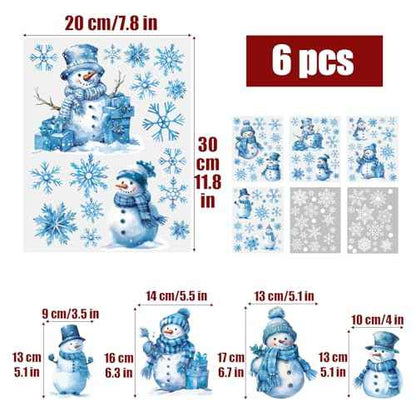 6 Sheets Christmas Wall Decals Winter Snowman Snowflake Christmas Stickers Decals for Window Door Christmas Winter Wonderland Wall Decoration