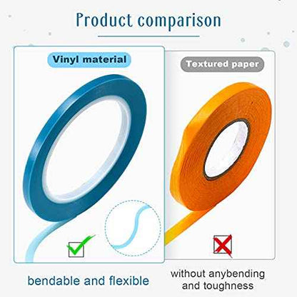 5 Rolls of Vinyl Tape Masking Tape Automotive Car Auto Paint for Curves, High Temperature Vinyl Low Tack(1/8 inch,Blue)