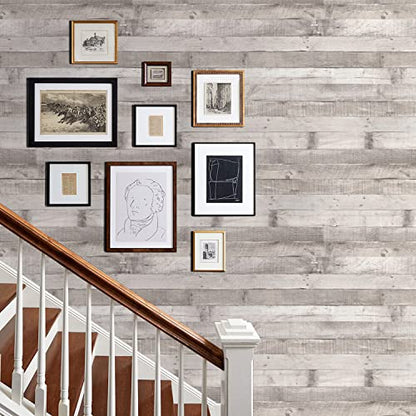 Vinyl Wallpaper Peel and Stick Wood Adhesive Paper Removable Distressed Light Grey Shiplap Self Adhesive Stick on Faux Reclaimed Wood Planks Wall Paper Roll Barnwood Contact Paper Roll 118in
