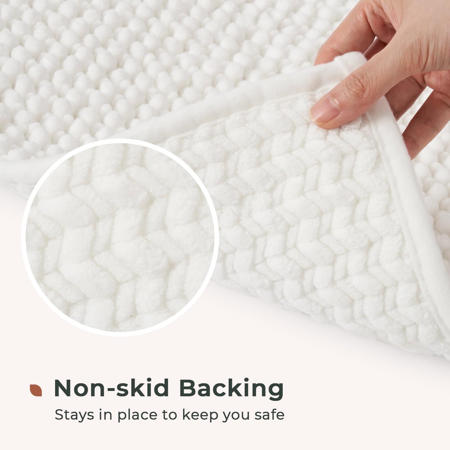 FRESHMINT Chenille Bathroom Rugs Sets 2 Piece 17"x24"+20"x47", Non-Slip Bath Mats Set for Bathroom, Absorbent Bath Rug, Washable Set of 2 Shower Floor Mat Runner, White