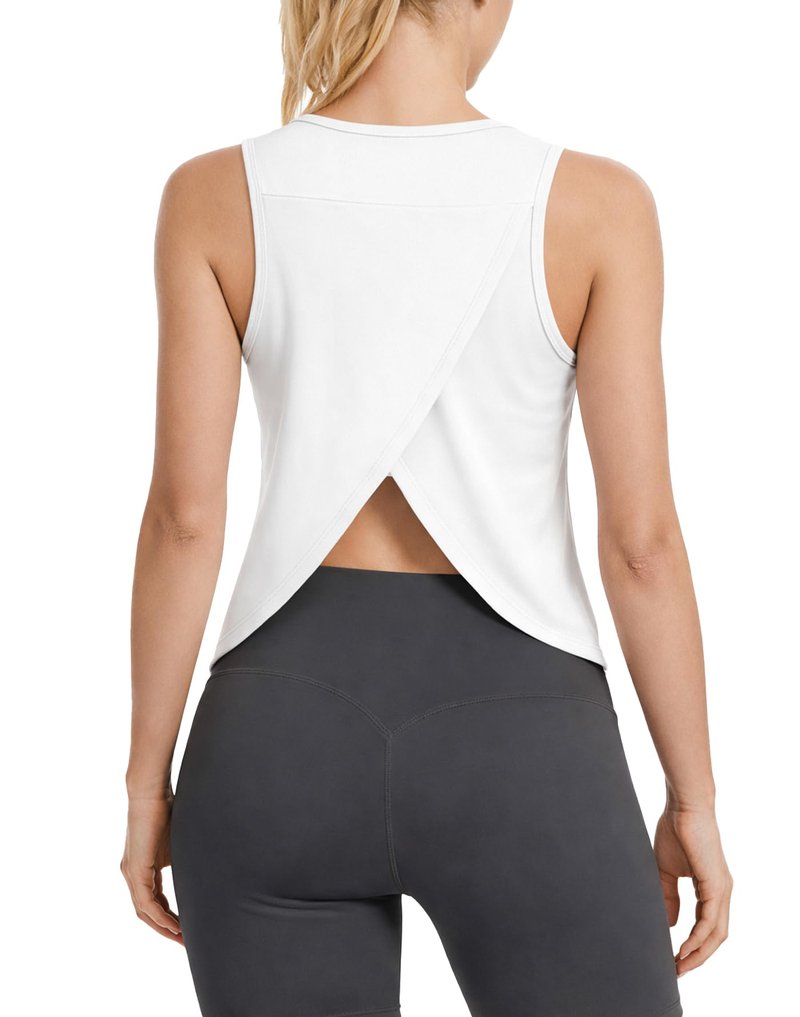 Liuetssroy Workout Tank Tops for Women Open Back Athletic Crop Tops Loose Fit Sleeveless Yoga Gym Shirts White
