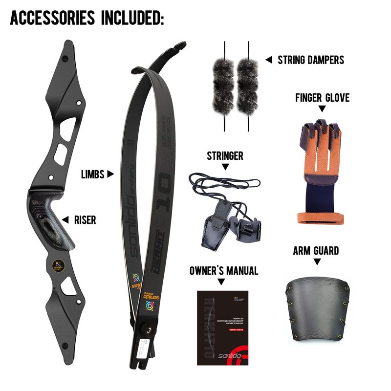 Sanlida Hermit 10 ILF Hunting Recurve Bow Kit for Adults 60" 30-45 Lbs Archery Recurve Bow, CNC ILF Riser, Carbon & Graphite Foam Core ILF Limbs, RH Only, Limited Life-time Warranty (60",40 Lbs)
