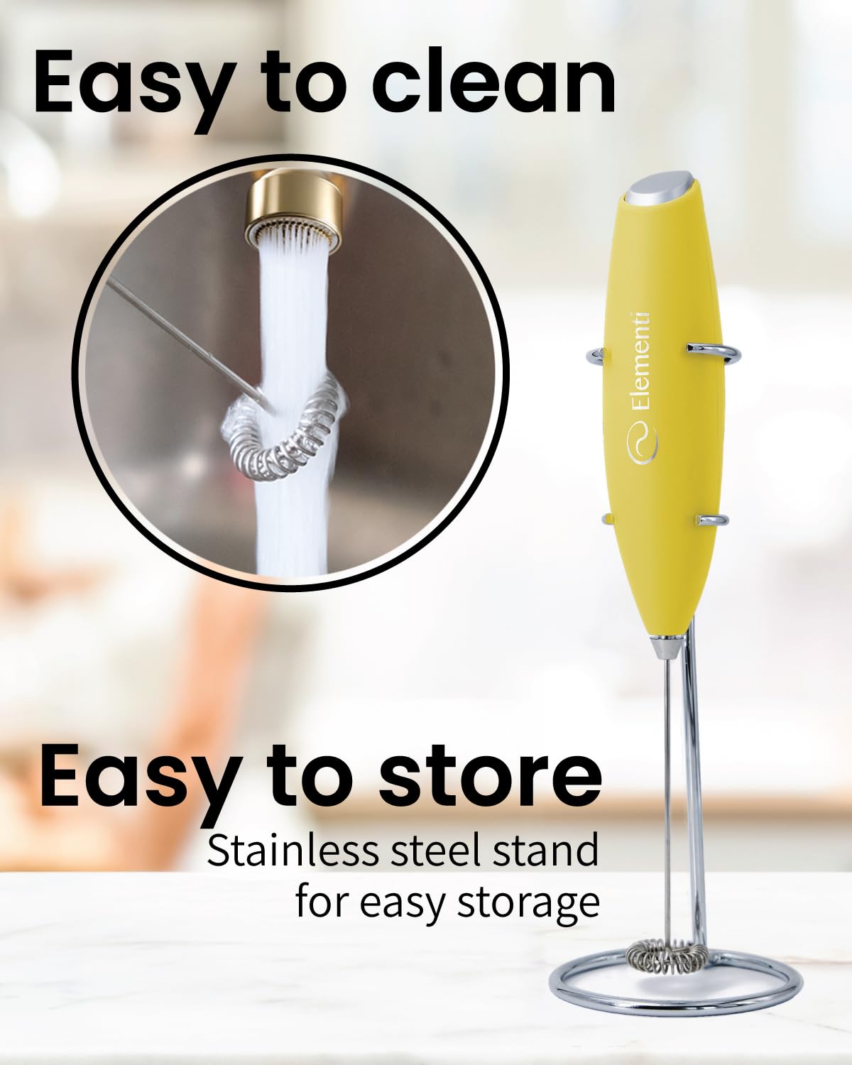 Elementi Portable Electric Milk Frother, Matcha Whisk, Milk Frother for Coffee Frother Electric Hand Blender, Mini Electric Whisk Small Hand Blender (Periwinkle)