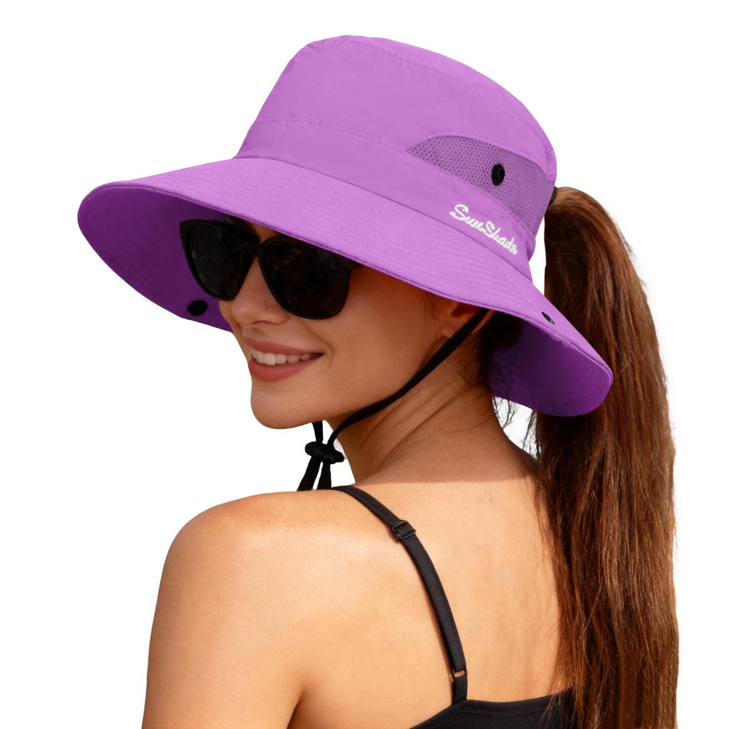 ZOORON Women's Ponytail Safari Sun Hat,Wide Brim UV Protection Outdoor Bucket Hat,Foldable Beach Summer Fishing Hat