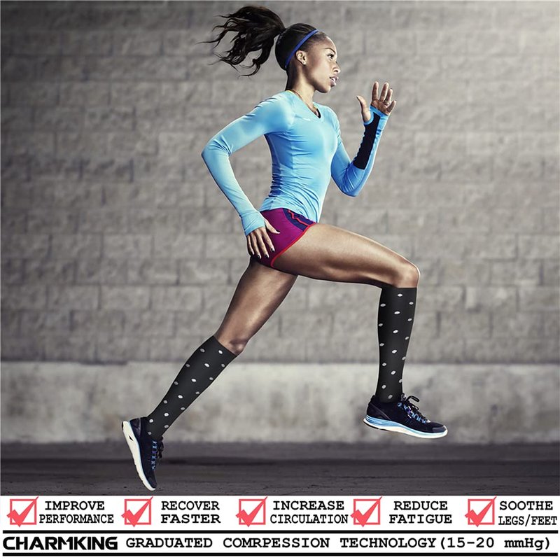 CHARMKING Compression Socks for Women & Men (8 Pairs) 15-20 mmHg Graduated Copper Support Calf Socks are Best for Pregnant, Nurses - Boost Performance, Circulation, Knee High Wide Calf(L/XL, Multi 18)