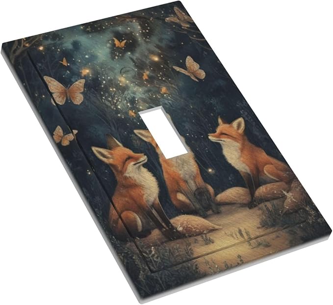 Decorative Art Light Switch Covers Foxes & Forest Single Toggle Wall Plate Decorative Switchcover Electrical Switchplate for Home Decor