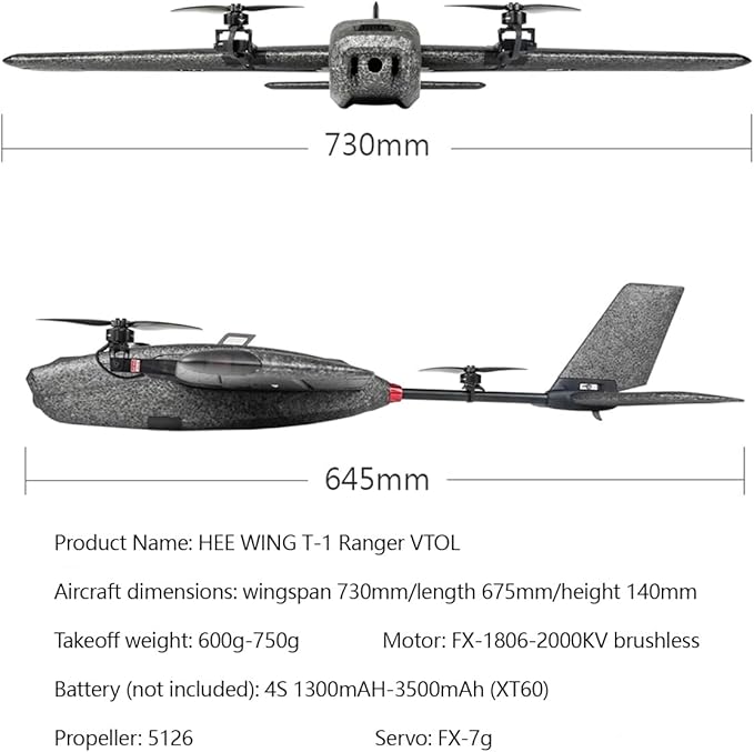Remote Control Airplane for Adults Ranger T1 VTOL 2.4G EPP Vertical Takeoff and Landing Fixed-Wing RC Aircraft with FPV Camera Mount and Flight Controller