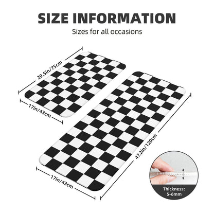 Sovvin Black and White Checkered Kitchen Rugs Microfiber Floor Mats Checkerboard Cushioned Carpet Runner Rug for Laundry Bathroom Living Room, 2 Piece Set 17"X 47" + 17"X 30"