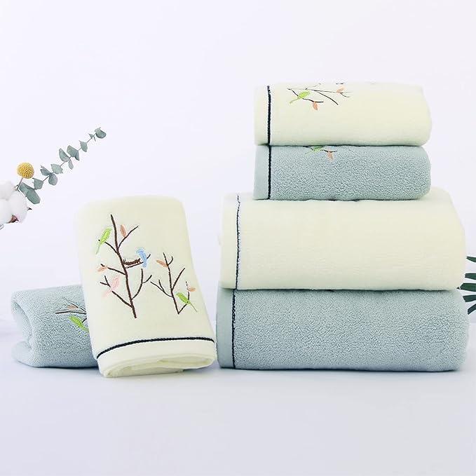 Pidada Hand Towels Set of 4 Embroidered Bird Tree Pattern 100% Cotton Absorbent