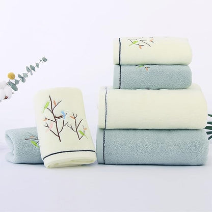 Pidada Hand Towels Set of 2 Embroidered Bird Tree Pattern 100% Cotton Absorbent