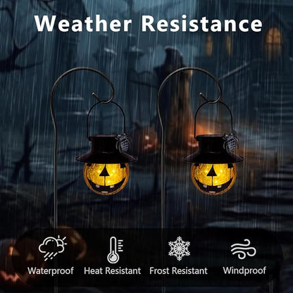 Viveta 2 Pcs Halloween Lights with Shepherd Hooks, Solar Lanterns Outdoor Waterproof for Halloween Decorations Outdoor Patio Yard Lawn