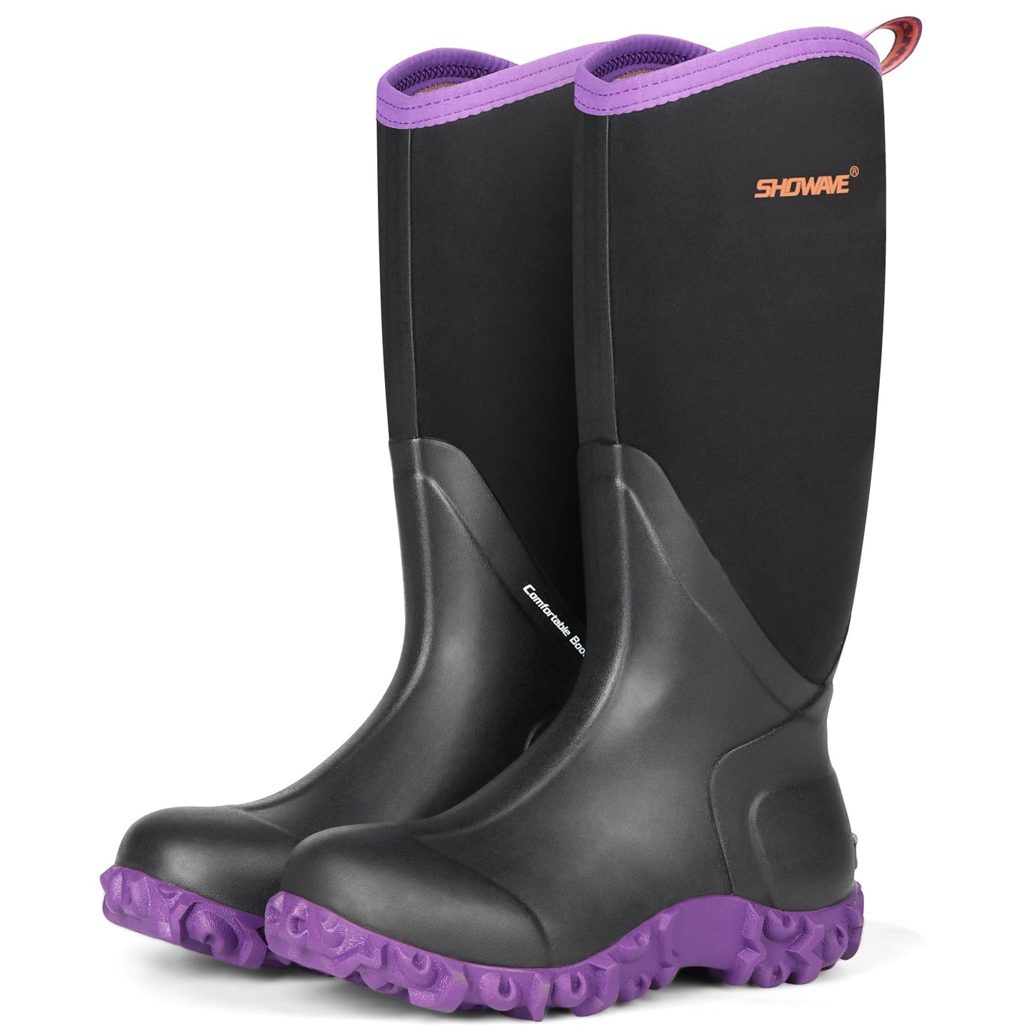 Showave Women's Rain Boots Tall Insulated Rubber Boots for Women Neoprene Waterproof Boot Durable Mud Boot for Gardening Farming Fishing(Purple,Size 7)