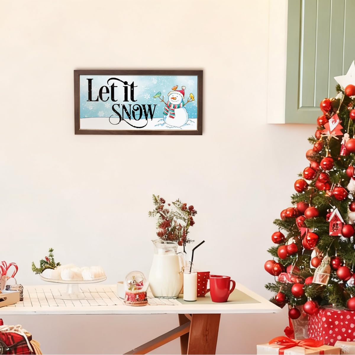 Let It Snow Sign, Winter Decor Signs, Snow Lover Home Decor, Christmas Snowman Signs, Christmas Decorations Sign for Wall, Winter Decors Art, Rustic Framed Wooden Plaque 15×7.5×0.3 inches
