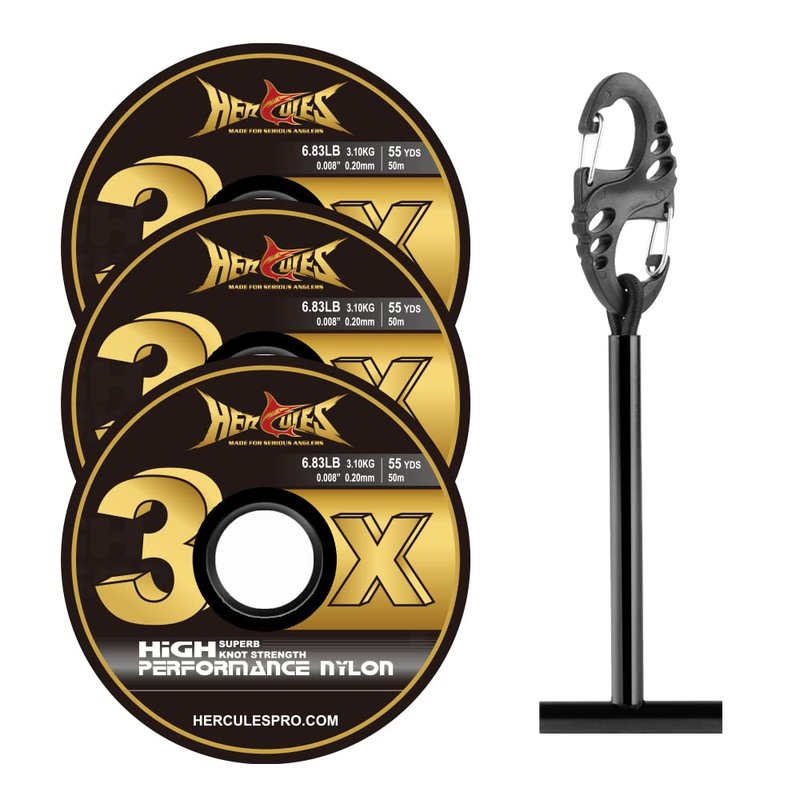 HERCULES Fly Fishing Tippet 3 Pack with Fly Tippet Holder, 3X - 6.83LB - 55YDS, Nylon