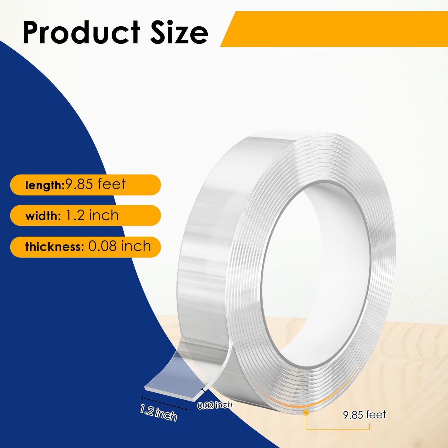 EFOK 10 Packs Double Sided Tape Heavy Duty, Nano Tape Mounting Tape Clear Multipurpose Strong Adhesive Tape for Home, Office, 1.2 in × 9.85 FT