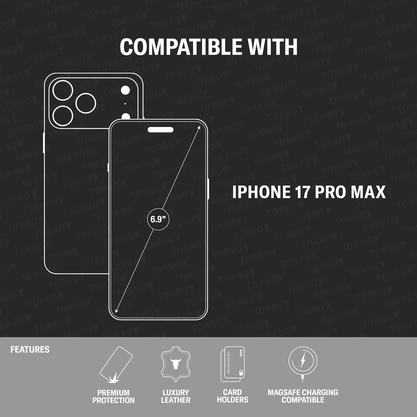 TORRO Flip Case Compatible with iPhone 17 Pro Max 6.9” 2025 – Premium Leather Vertical Flip Wallet Case with Card Slots (Compatible with Official MagSafe Chargers) (Black)