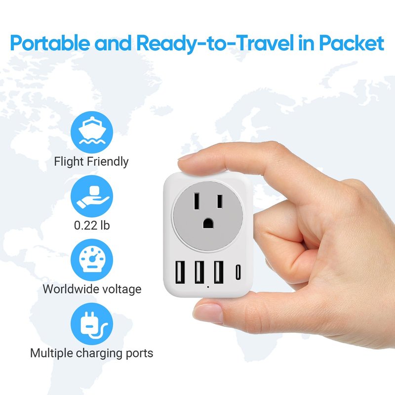 [2-Pack] European Travel Plug Adapter, RATEA International Power Plug Adapter with 3 USB Type A, 1 Type C Outlet Adaptor Charger for US to Most of Europe EU Spain Italy France Germany