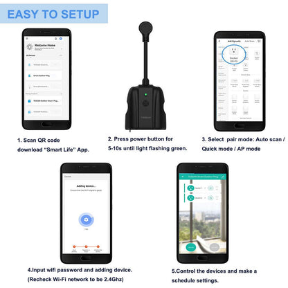 Outdoor Smart Plug Waterproof, TESSAN WiFi Smart Outlet Switch with 3 Individual Sockets Compatible with Alexa Google Home, Remote Control and Timer Function, 2.4GHz Wi-Fi Only