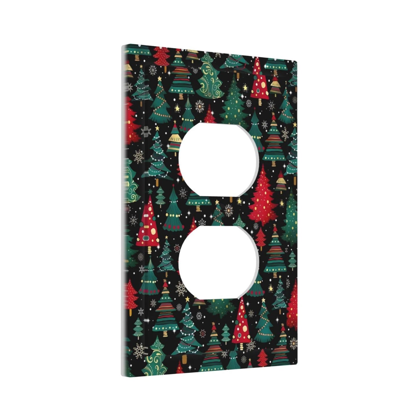 Christmas Tree Red Green Snowflakes Stars Holiday Theme Outlet Covers 1 Gang Duplex Light Switch Cover Decorative Switch Plates Electrical Receptacle Faceplate Wall Plate for Home Living Room Decor