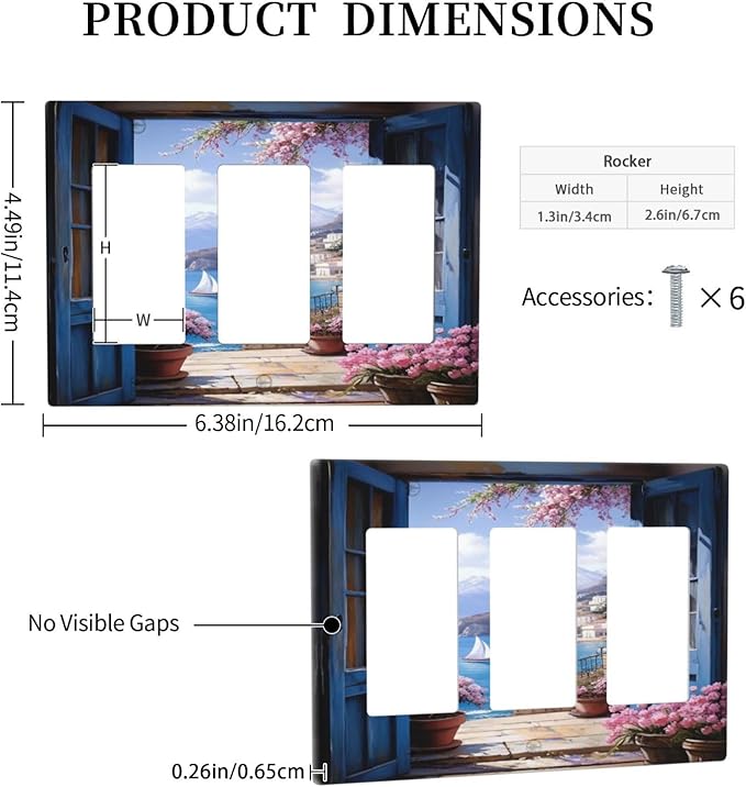 Decorative Art Light Switch Covers Seaside Window View 3 Gang Triple Rocker Outlet Switch plate GFCI Faceplate GFCI for Home Decor