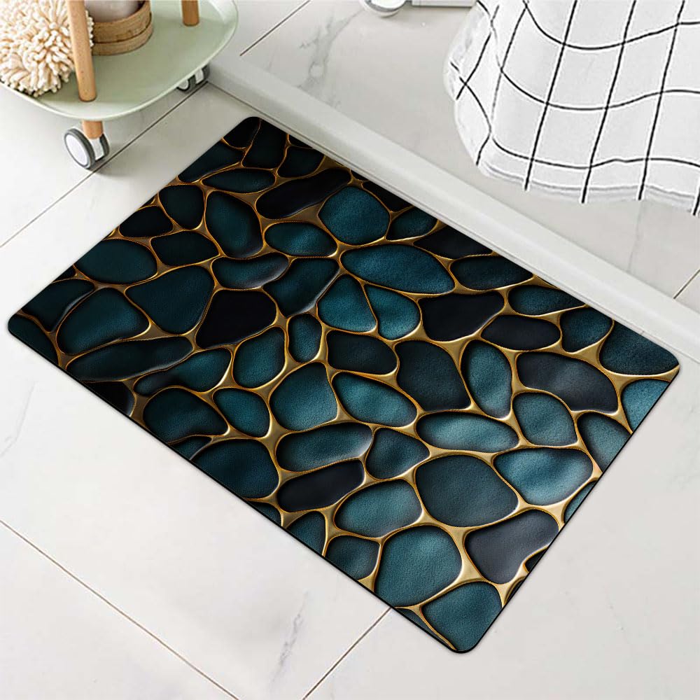 ZHUZHISHAN Diatomaceous Earth Bath Mat,Blue and Gold Stones Non-Slip Volume Super Absorbent Fast Drying for Bathroom Kitchen mat,Eco-Friendly Easy to Clean 16×24Inch (40 * 60cm)