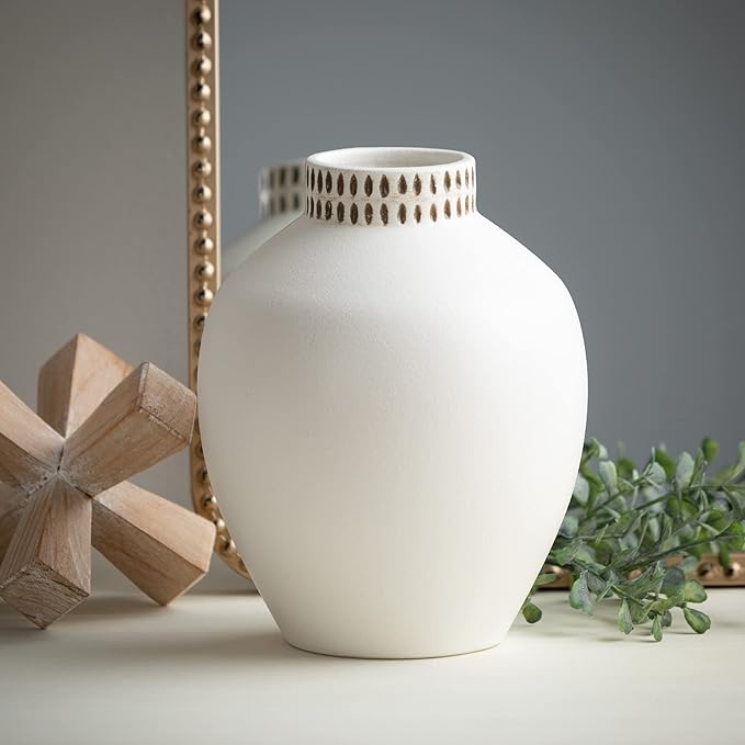 Sullivans Textured 8" Tall Round Vase, Modern Home Decor, White Flower Vase, Vases for Real or Fake Flowers, Living Room, Bedroom, and Office Decor, Decorative Ceramic Vases for Room Decor, (CM3124)