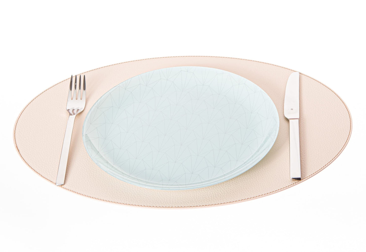 Nikalaz Oval Placemats Set (Pack of 4) Recycled Leather Table Mats 18 x 13 inches (45.7 x 33 Centimeters), Kitchen Dining Table Décor by Nikalaz (Beige - Creamy White)