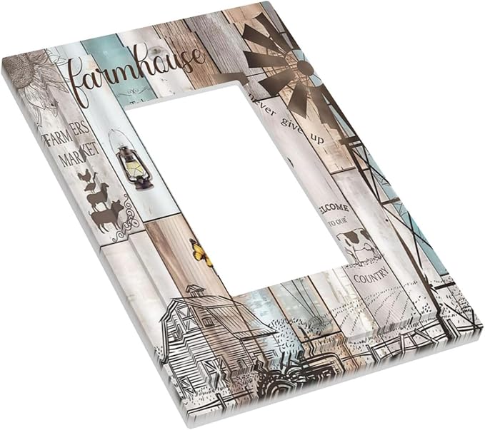 Rustic Western Farmhouse Windmill Single Rocker Light Switch Covers Vintage Barn Wooden Plank Inspirational Quote 1 Gang Outlet Cover Wall Plate Decorative GFCI Switchplate Faceplate