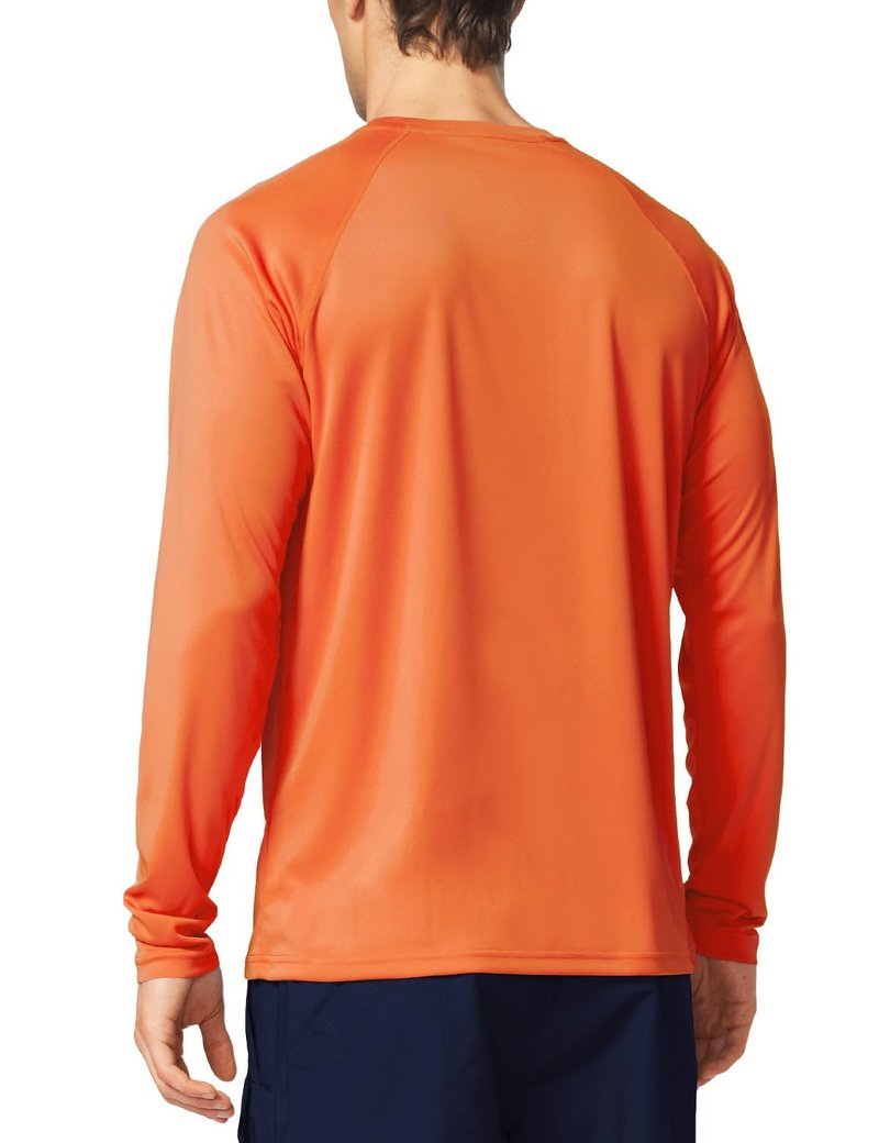 baleaf Mens UPF 50+ Sun Protection Shirts Long Sleeve Rash Guard, Quick Dry 4-Way Stretch for Fishing Swimming Surfing 01-Orange 2XL