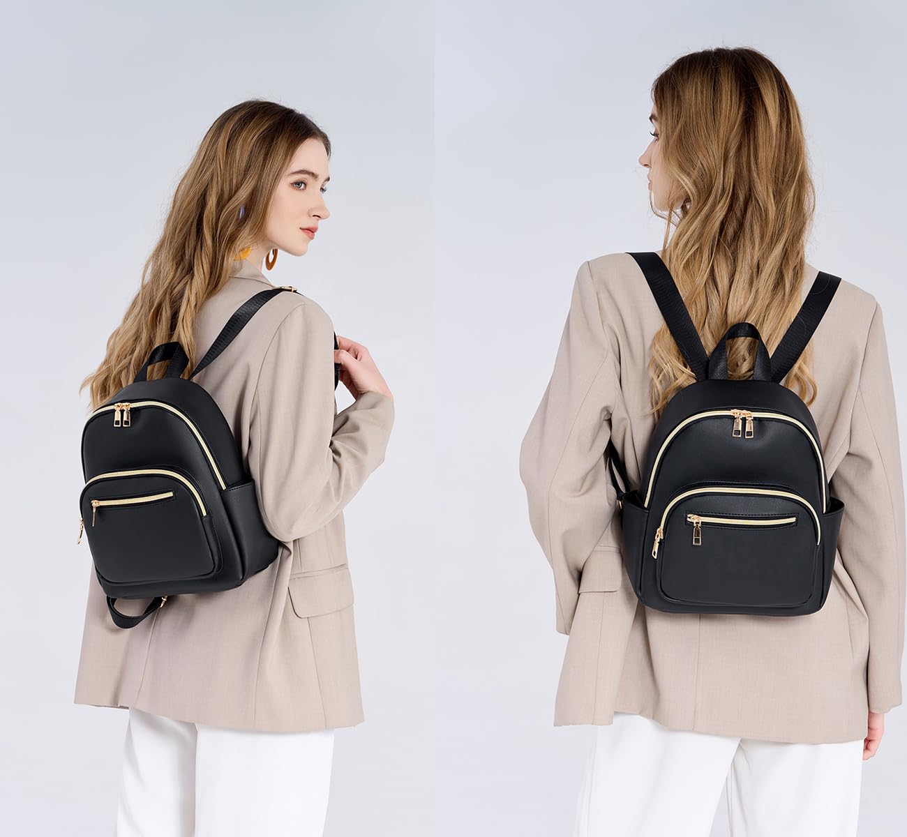 JIANLINST Mini Backpack Purse for Women PU Leather Small Backpack Fashion Multi Pockets Casual Daypacks Ladies Travel Shoulder Bags Black