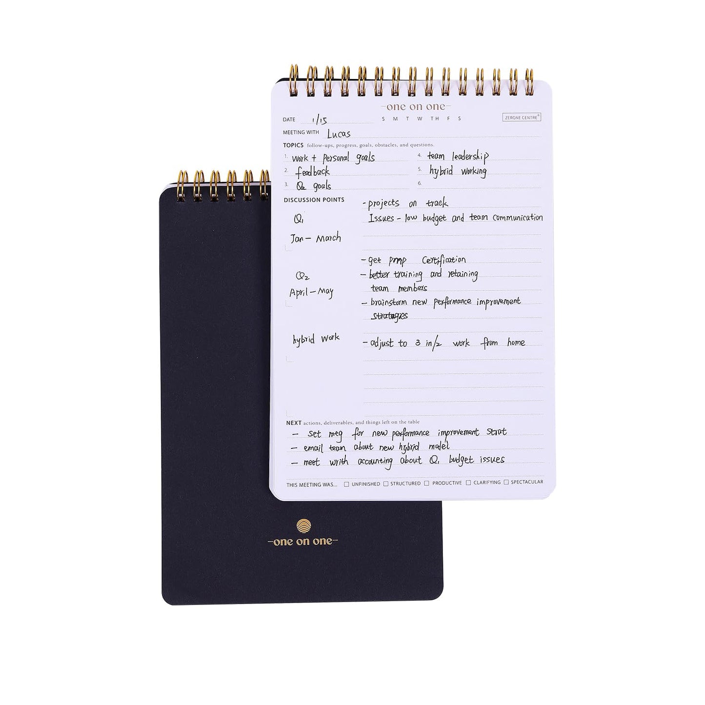 Business Meeting Notebook for Work With Action Items – Bestselling 1:1 Spiral Notepad is Great for Managers, Team Leads, Educators - Keep Notes Organized During Note-taking Process -Black-A5