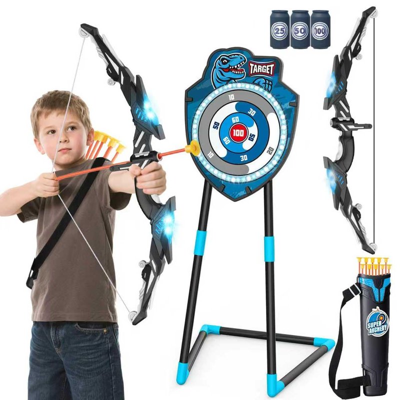 VROGTIK Kids LED Archery Set with Standing Target, 10 Suction Cup Arrows Bow and Arrow for Kids 3-12, Indoor Outdoor Sport Toy for Boys Girls