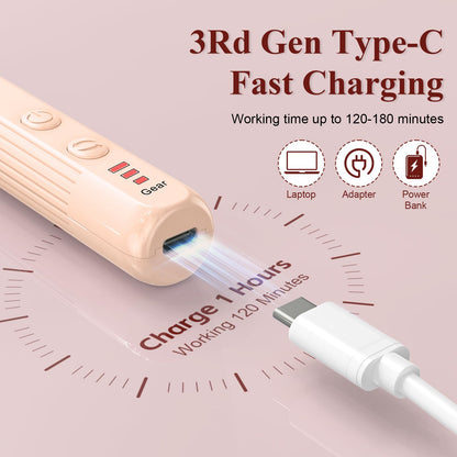 Professional Nail Drill Set, 2,0000 RPM Electric Nail File with 12 Grinding Head & 100Pcs Sanding Bands for Acrylic Gel Nails, Manicure and Polishing (Beige)
