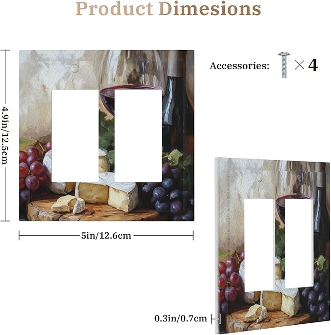 Decorative Art Light Switch Covers Wineglass & Artisanal Cheeses 2 Gang Dual Rocker Outlet Switch plate Faceplate GFCI for Home Decor