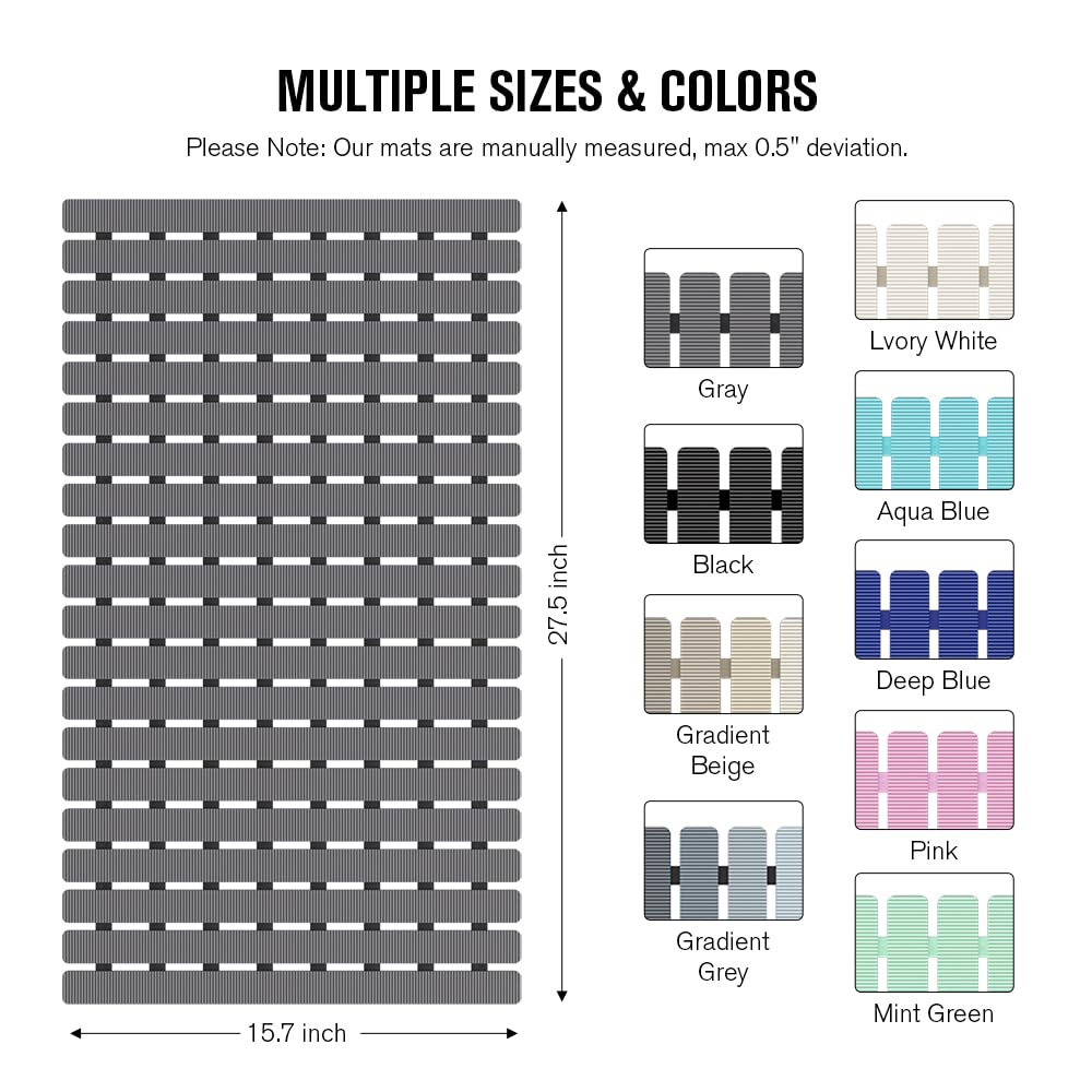 MBOSS Bathtub Mat Non Slip, Shower Mat for Inside Shower, Suction Cups Design and Drain Holes, 27.5 X 15.7 Inch, Bathroom Essentials Safe, Easy to DIY Cut, Soft and Eco-Friendly Materials