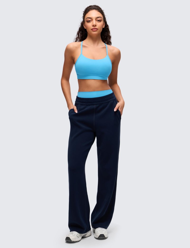 CRZ YOGA Butterluxe Y Back Sports Bras for Women - Padded Racerback Low Impact Spaghetti Thin Strap Workout Yoga Top Kayak Blue Large