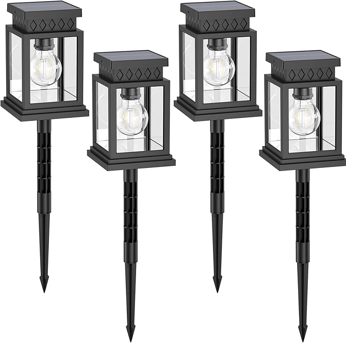 Solar Pathway Lights Outdoor for Pathway Garden Yard Patio Driveway, Solar Walkway Lights Auto On/Off, Warm White, Up to 8H Lighting (4 Pack)