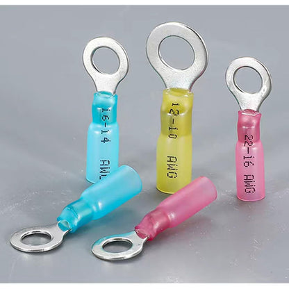 60pcs #10(M5) Heat Shrink Ring Terminals Yellow 12-10 Gauge Tinned Copper Ring Terminals Eyelet Wire Connectors Brazed-Seam Insulated Electrical Crimp Wire Terminals for Boat Truck Stereo Car