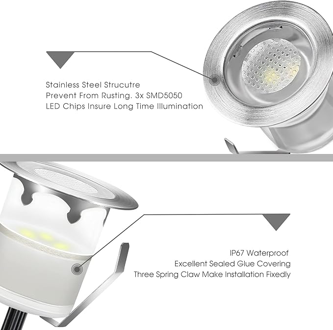 Low Voltage LED Deck Light Kit Stainless Steel Waterproof Recessed Wood Decking Stairs Garden Yard Patio Decor Lamp Outdoor LED Lighting (Cool White, 30pcs)