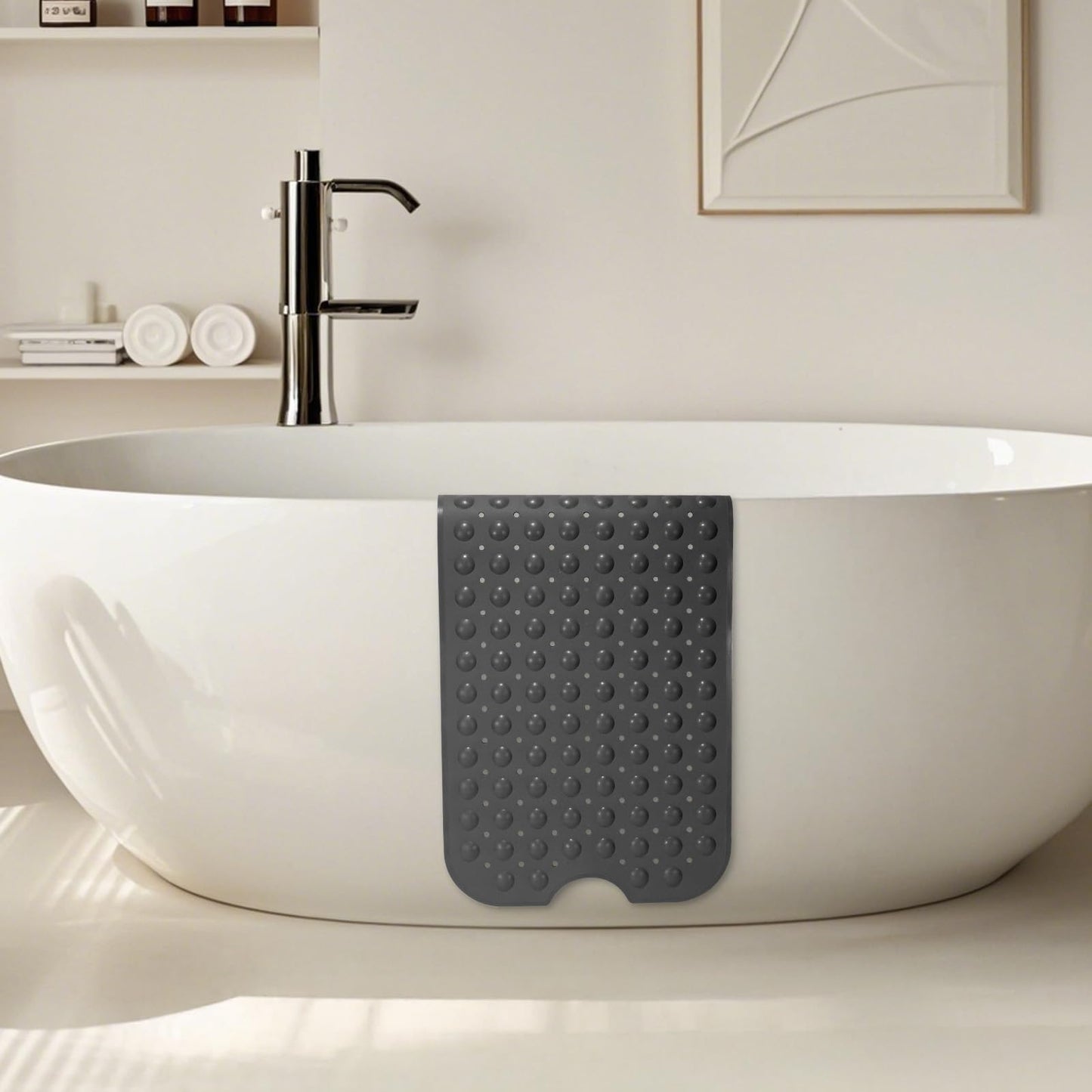 WarmSnow（TPE） Long Bathtub Mat Non Slip 39.5 x 16 Inch, Inside Shower Mats with Suction Cups & Drain Holes, Soft TPE Bath Mat for Tub, Quick-Drain Bathroom Floor Mats, Dark Gray