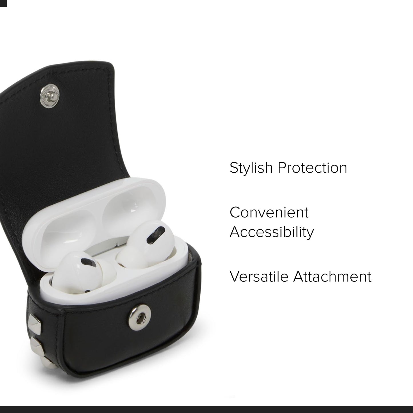 TUMI - Belden Airpods Charm - Men's and Women's Premium Leather Earbud Case - Black Studded