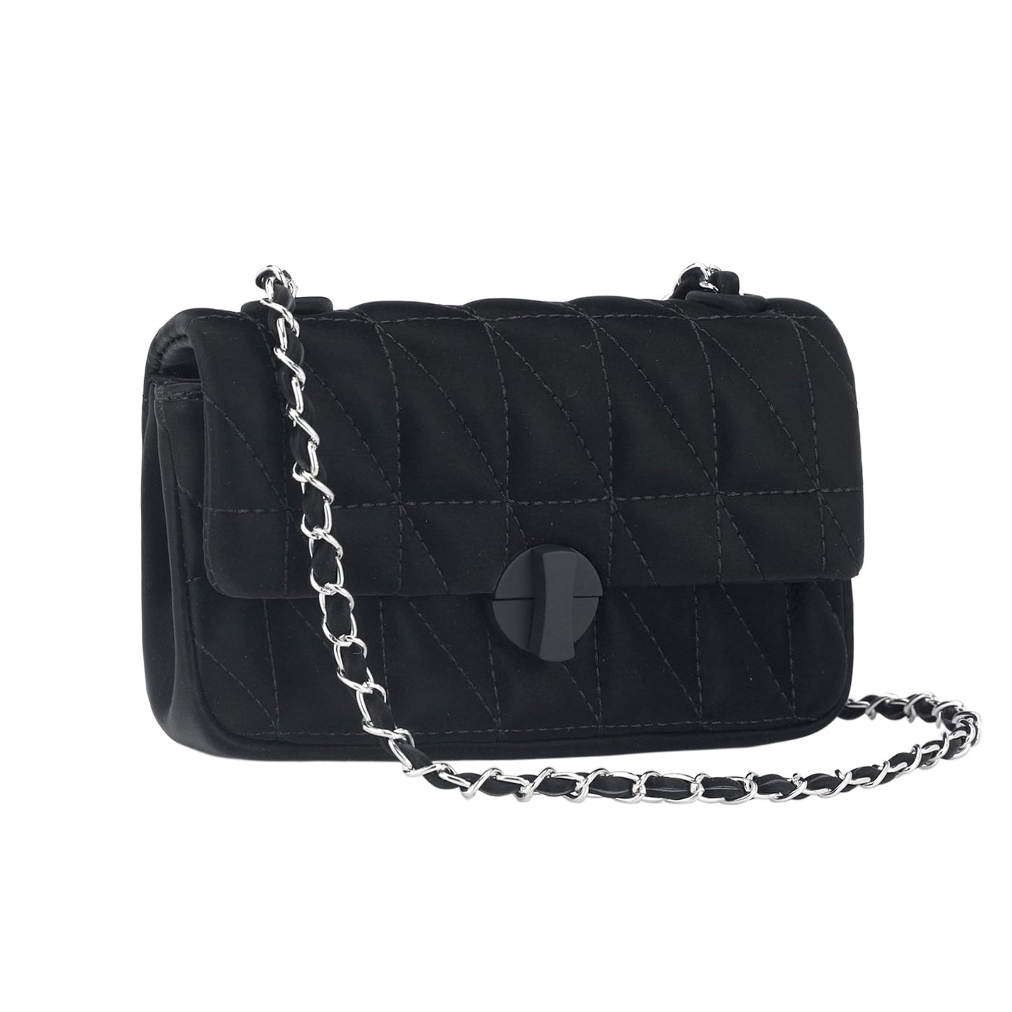 Perphy Quilted Shoulder Bag for Women Medium Flap Crossbody Handbag with Chain Strap 7.5 * 2.8 * 3.9 inches Black