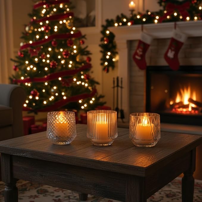 LED Glass Candle Set, Remote Control, USB Rechargeable, 3 Pattern Flickering Flames, Warm White Light